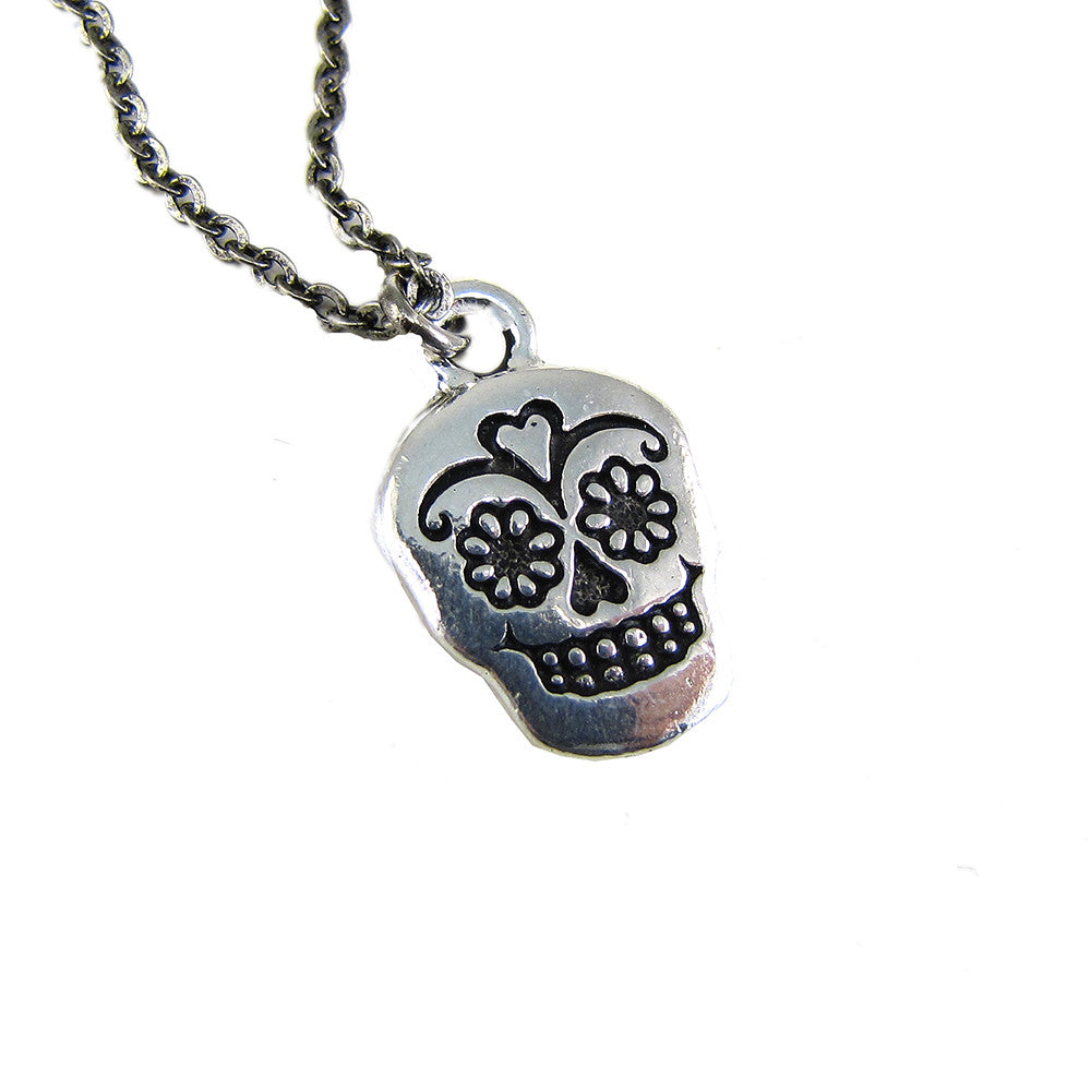 Men's Sterling Silver Skull Key and Lock Necklace 